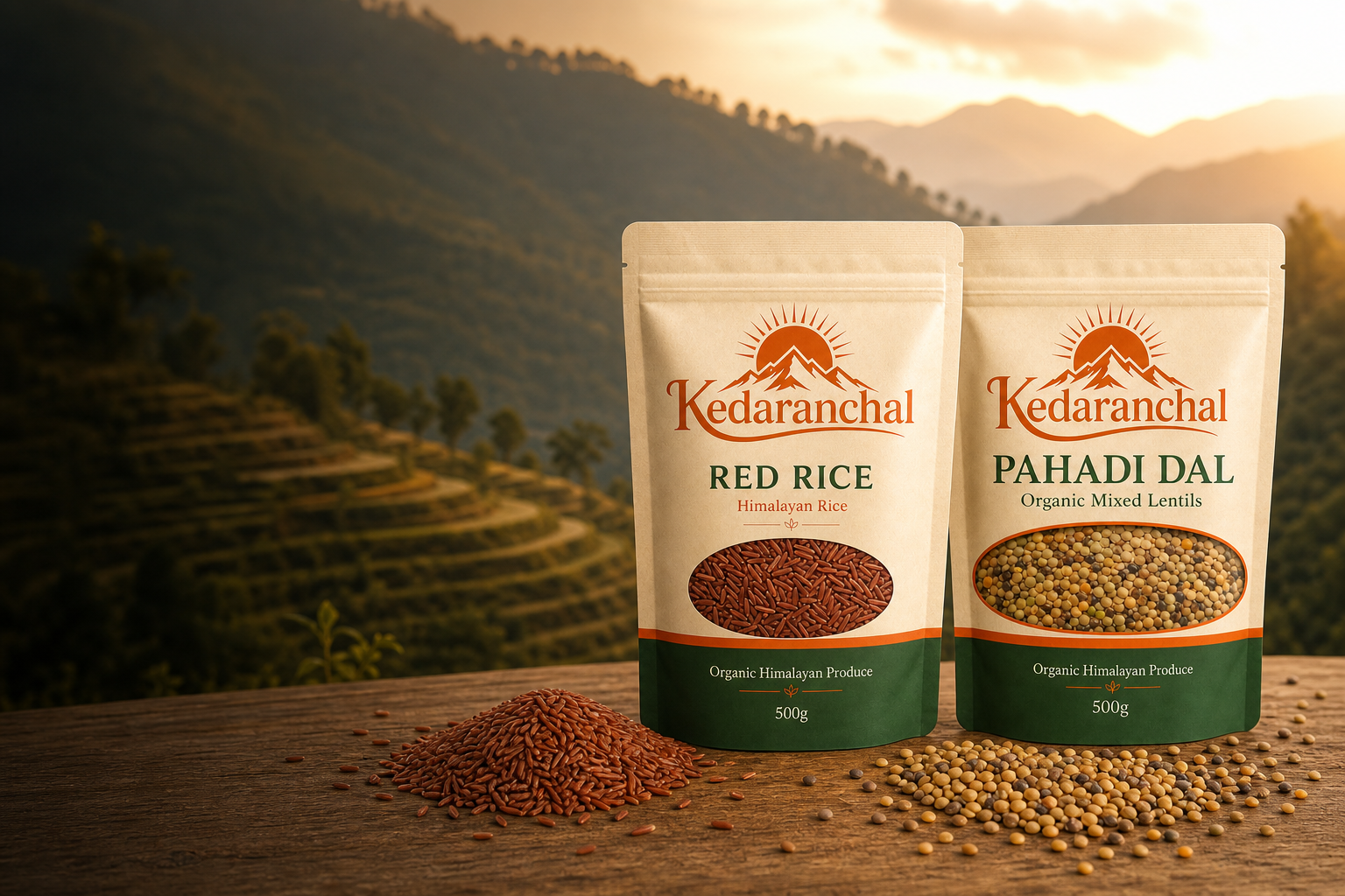 Kedaranchal red rice and Pahadi dal from Uttarakhand